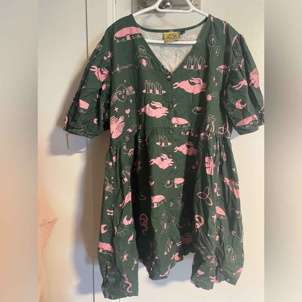 Lazy Oaf Green and Pink Graphic Dress